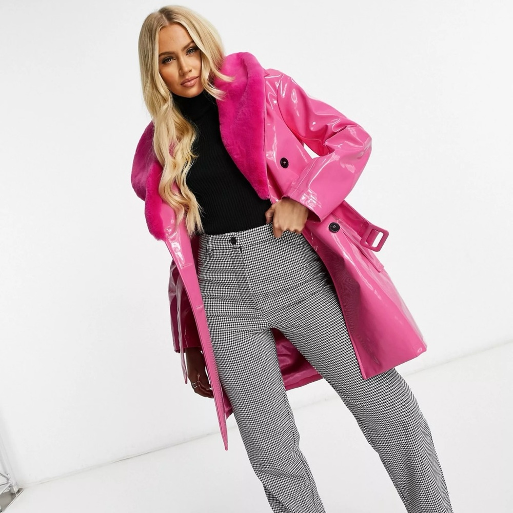 ASOS Unique21 - Faux fur trim Vinyl Trench Coat